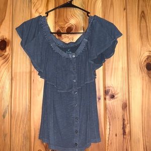 Grey/green off the shoulder shirt